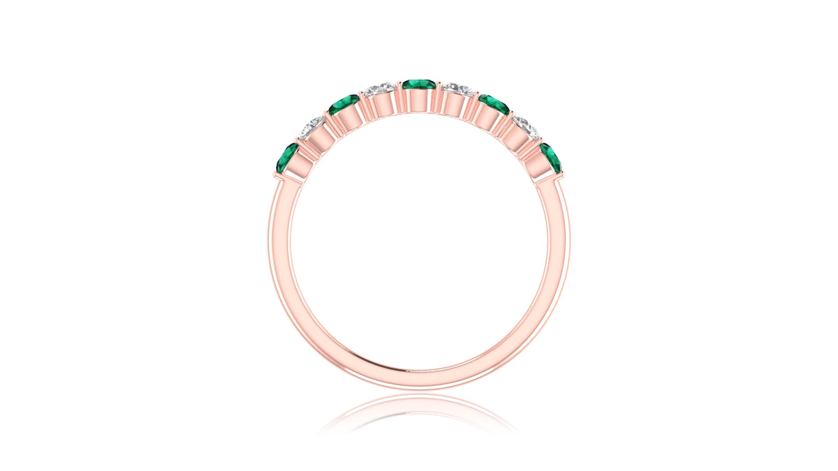 14K Rose Gold Green Gemstone and Diamond Band Ring
