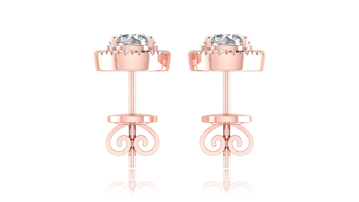 14K Rose Gold Center Halo Diamond Stud Earrings