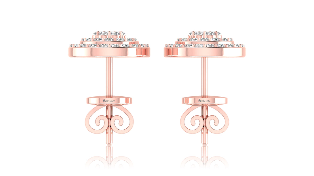 14K Rose Gold Round Halo Diamond Stud Earrings