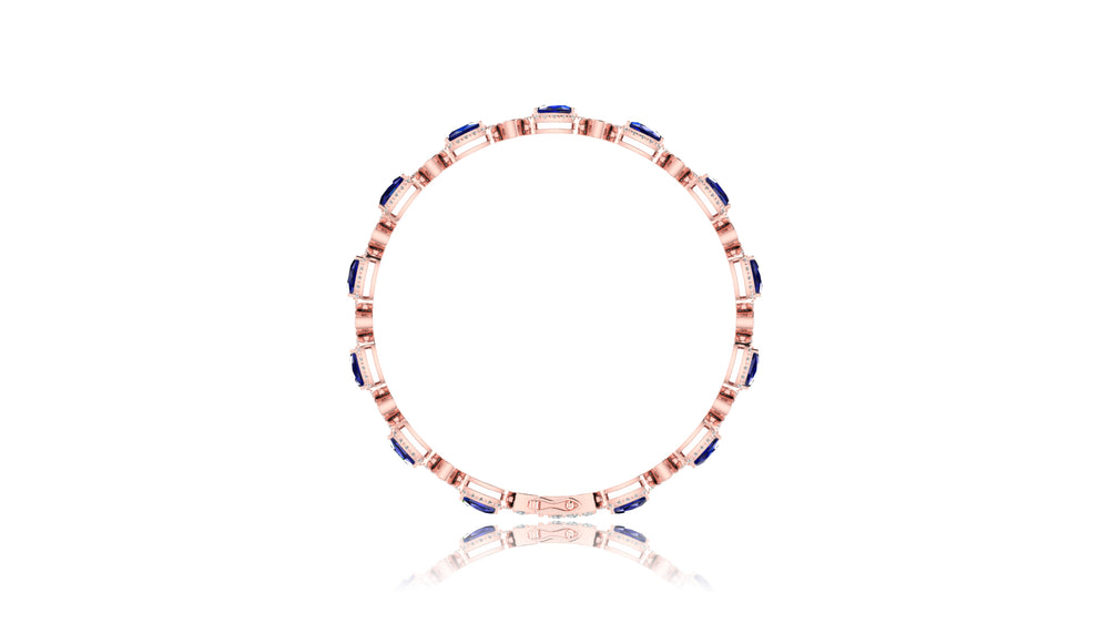 14K Rose Gold Blue Cushion Gemstone and Diamond Bracelet