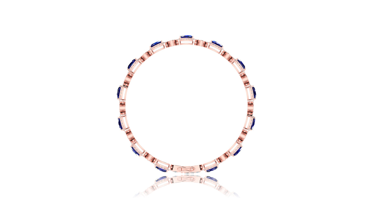 14K Rose Gold Blue Cushion Gemstone and Diamond Bracelet