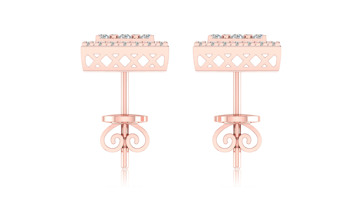 14K Rose Gold Square Lattice Diamond Stud Earrings