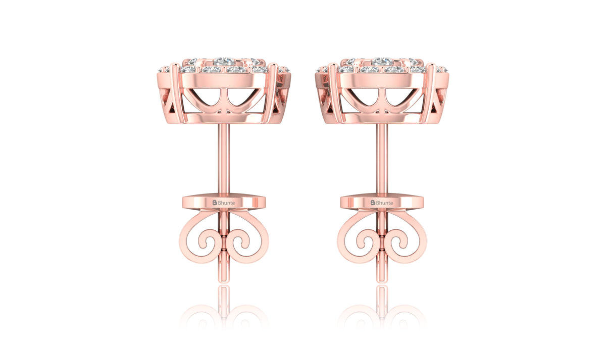 14K Rose Gold Round Halo Diamond Stud Earrings