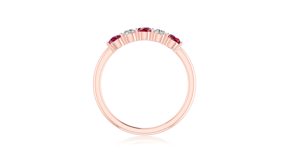 14K Rose Gold Ruby Gemstone and Diamond Five-Stone Ring