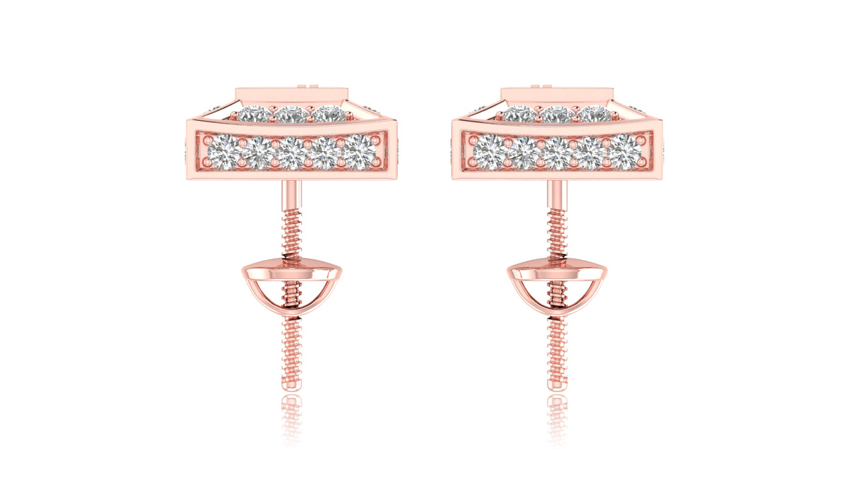 14K Rose Gold Princess Cut Halo Diamond Stud Earrings