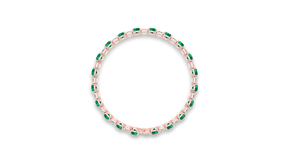 14K Rose Gold Green Emerald and Diamond Tennis Bracelet
