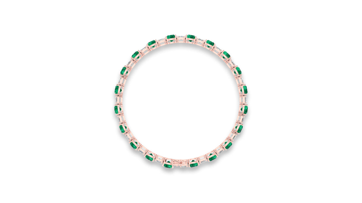 14K Rose Gold Green Emerald and Diamond Tennis Bracelet