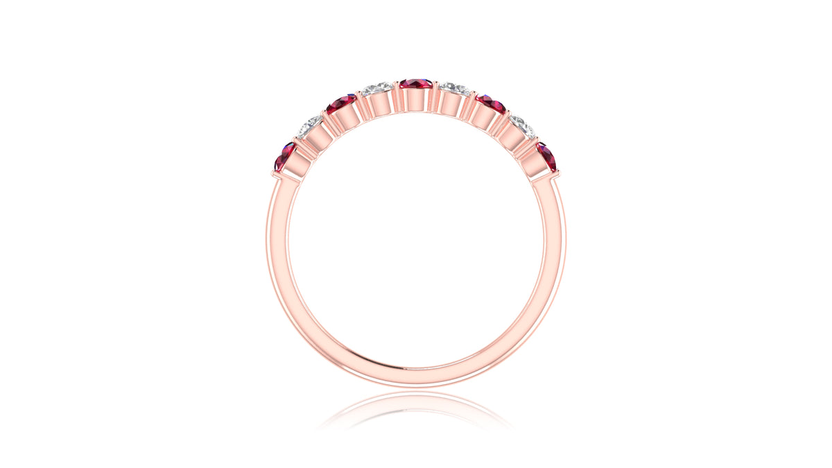 14K Rose Gold Ruby Stone and Diamond Band Ring