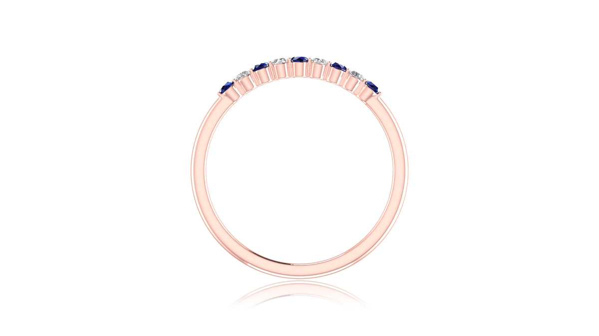 14K Rose Gold Blue Sapphire and Diamond Band Ring