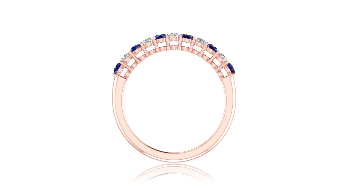 14K Rose Gold Blue Sapphire and Diamond Band Ring