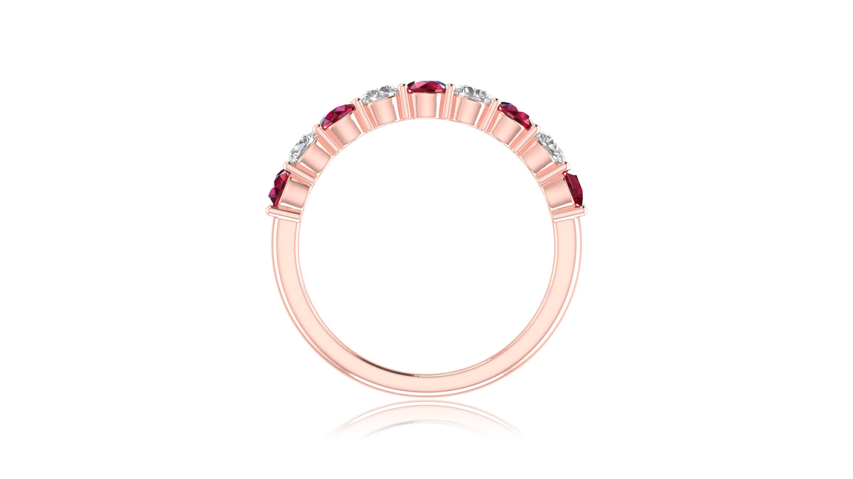 14K Rose Gold Ruby and Diamond Band Ring