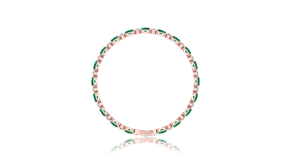 14K Rose Gold Green Gemstone and Diamond Tennis Bracelet