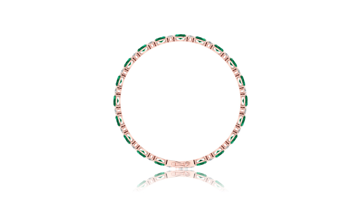 14K Rose Gold Green Gemstone and Diamond Tennis Bracelet