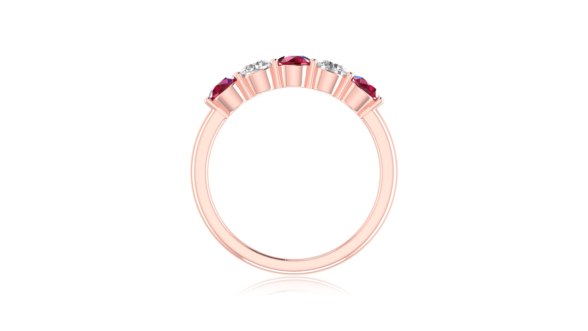 14K Rose Gold Ruby and Diamond Five-Stone Ring