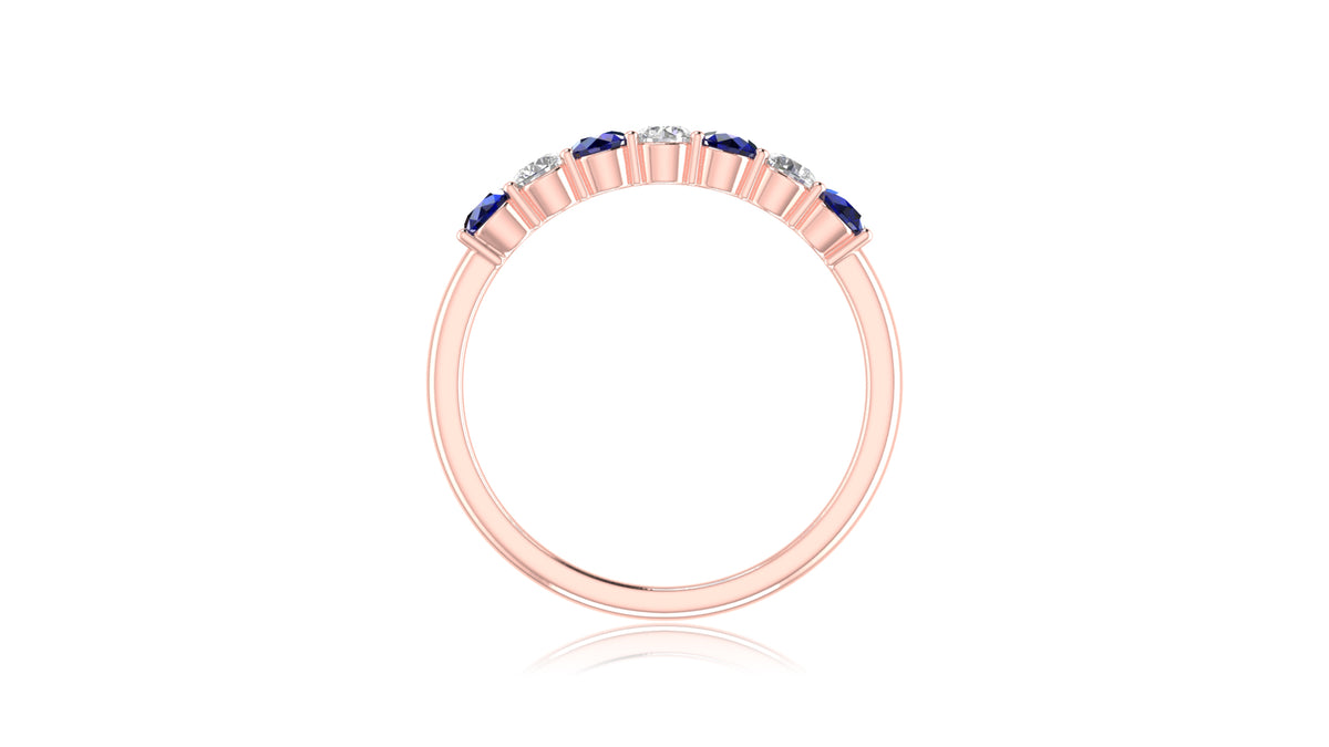 Blue Sapphire and Diamond Band Ring in 14KT Rose Gold