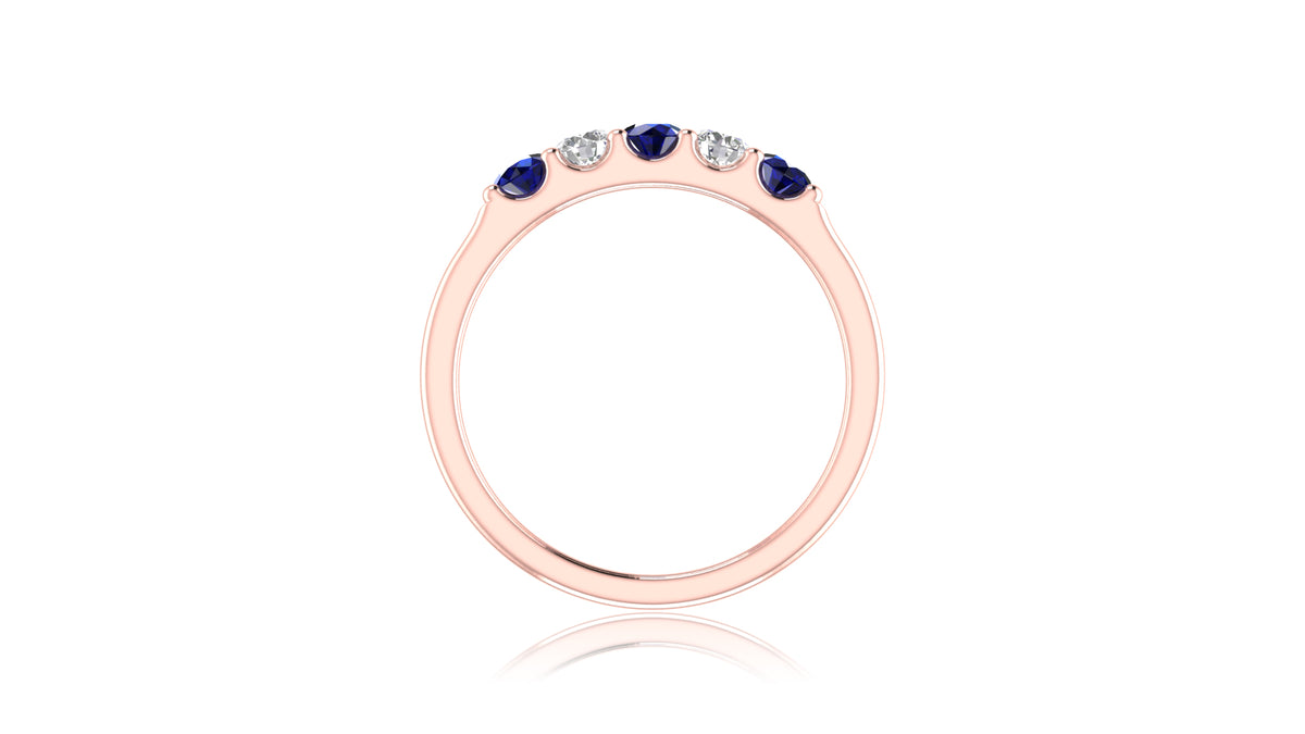 14K Rose Gold Blue Sapphire and Diamond Band Ring