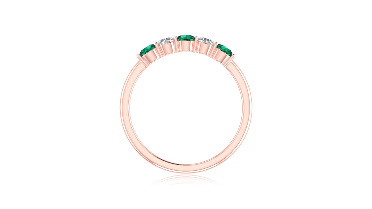 14K Rose Gold Emerald Green Gemstone and Diamond Band Ring