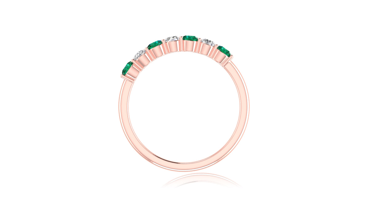 14K Rose Gold Green Emerald Sapphire and Diamond Band Ring