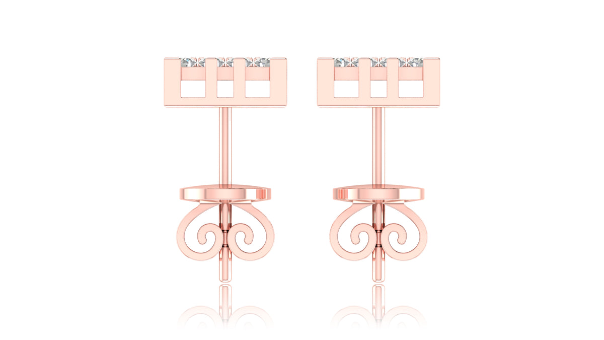 14K Rose Gold Square Diamond Grid Stud Earrings