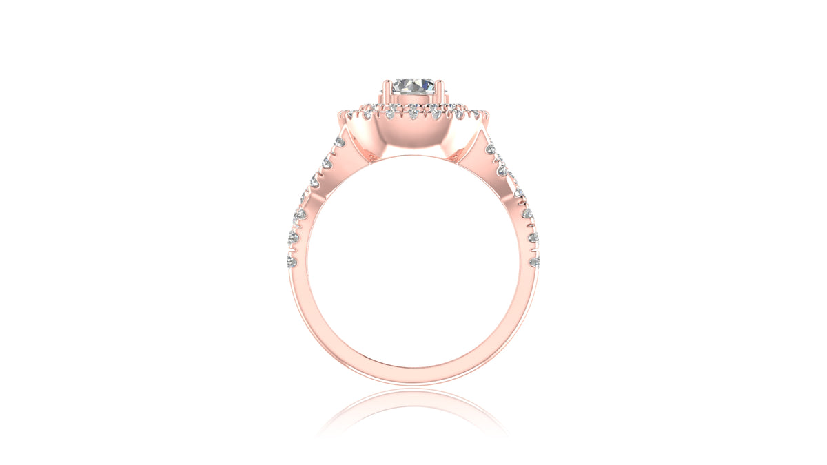14K Rose Gold Halo Diamond Engagement Ring Set