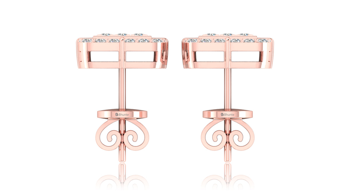 14K Rose Gold Square Halo Diamond Stud Earrings
