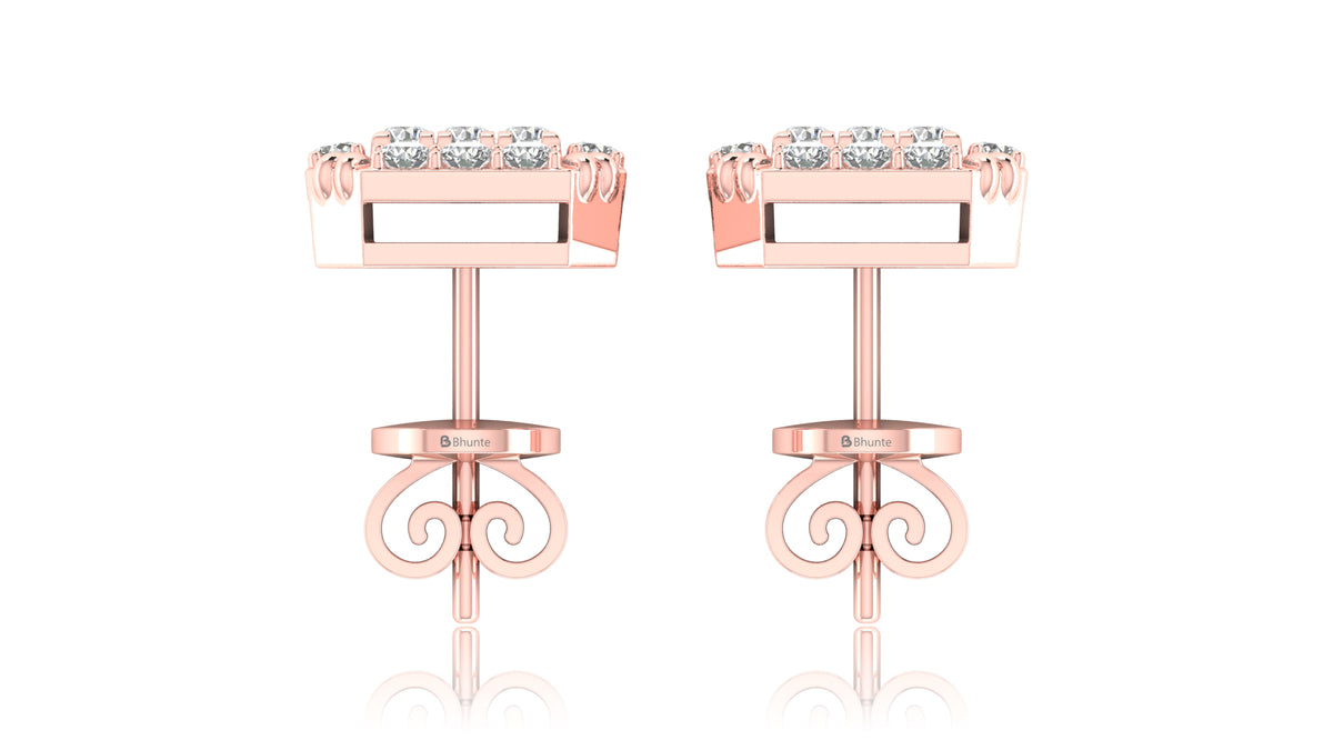 14K Rose Gold Square Diamond Halo Stud Earrings