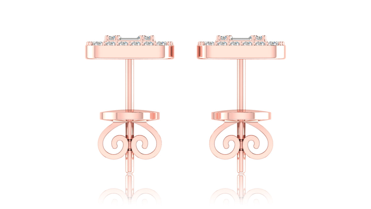 14K Rose Gold Square Halo Diamond Stud Earrings