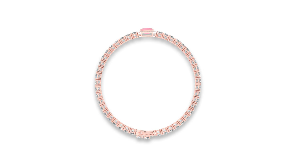 14K Rose Gold Emerald Cut Pink Stone Diamond Bracelet
