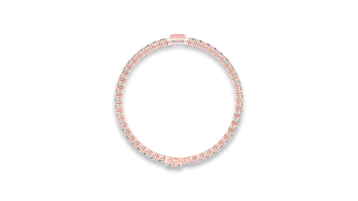 14K Rose Gold Emerald Cut Pink Stone Diamond Bracelet