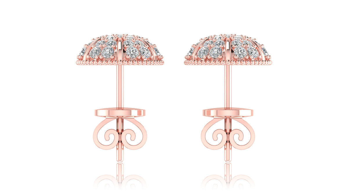 14K Rose Gold Round Halo Diamond Stud Earrings