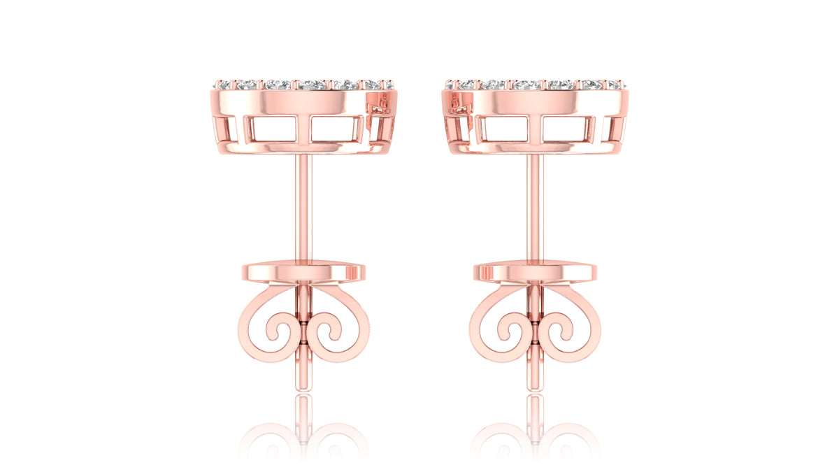 14K Rose Gold Round Halo Diamond Stud Earrings