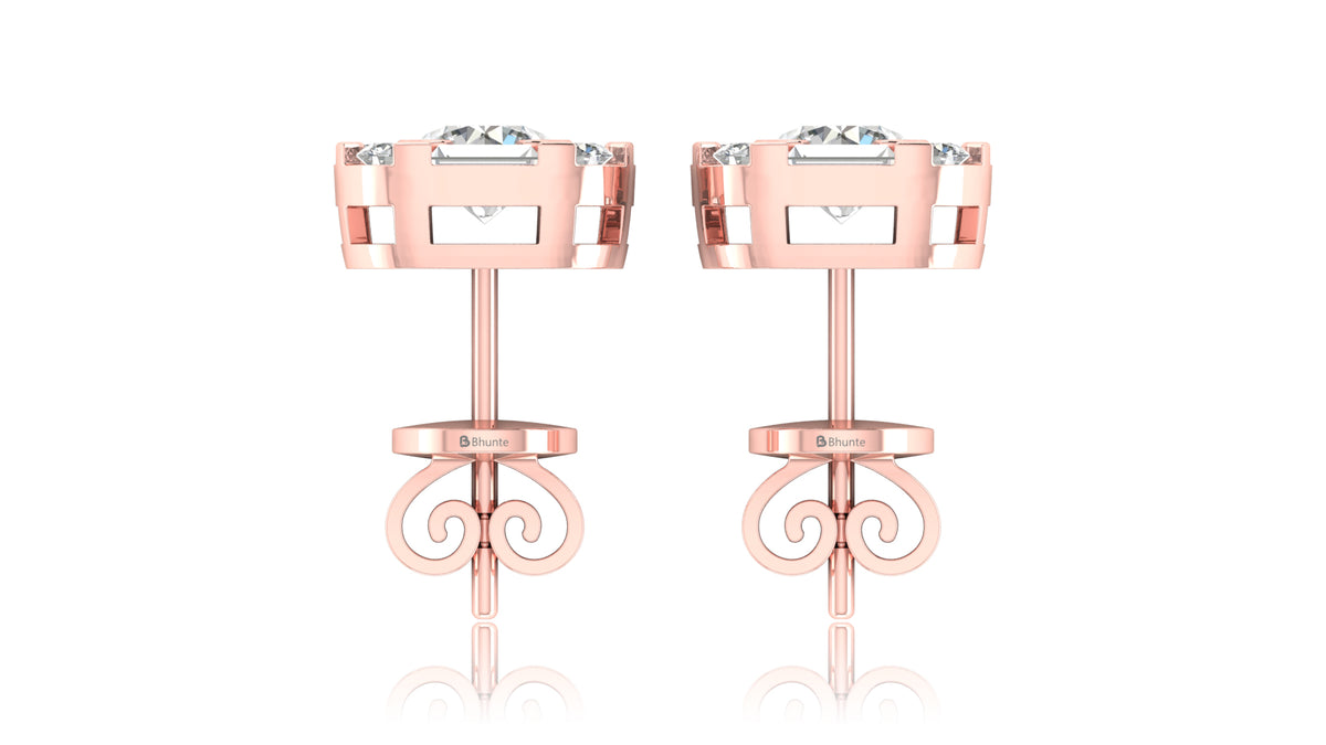 14K Rose Gold Cushion Halo Diamond Stud Earrings