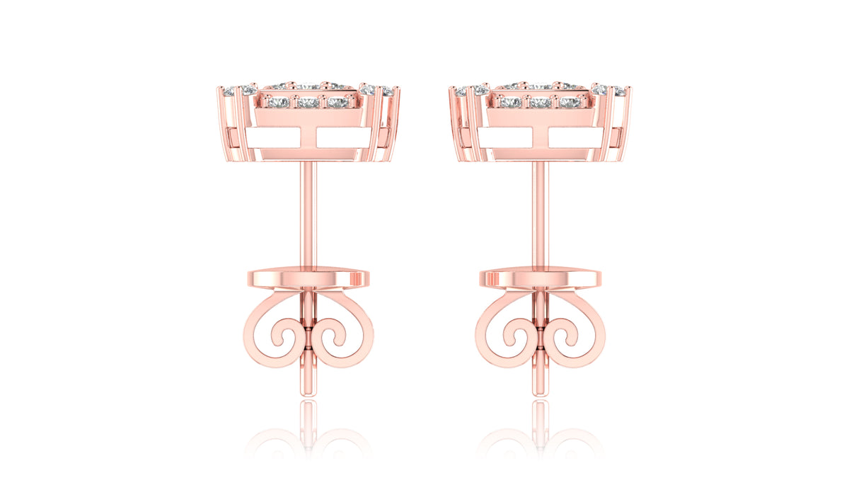 14K Rose Gold Square Halo Diamond Stud Earrings