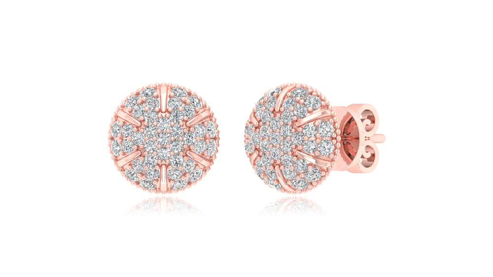 14K Rose Gold Round Halo Diamond Stud Earrings