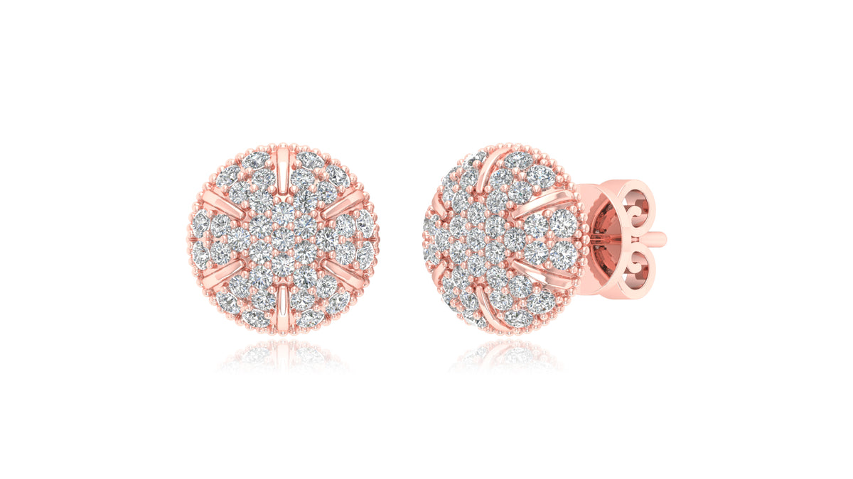 14K Rose Gold Round Halo Diamond Stud Earrings