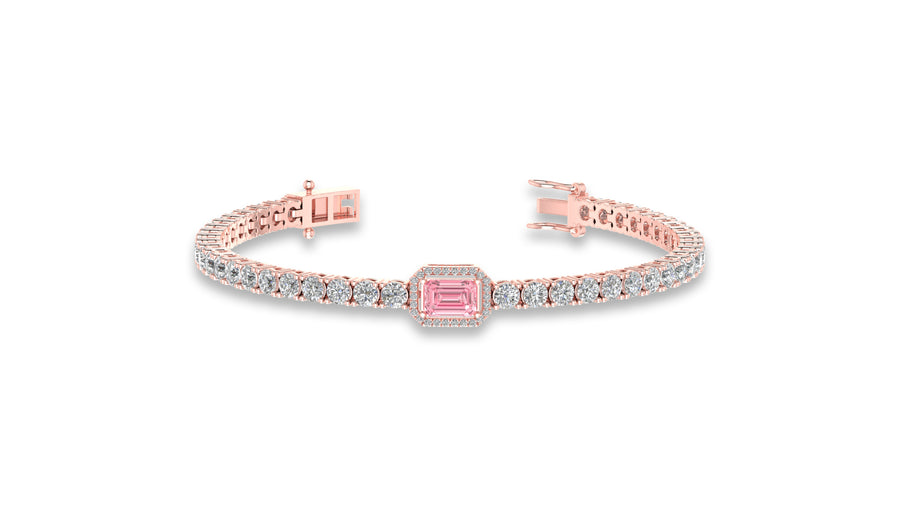 14K Rose Gold Emerald Cut Pink Stone Diamond Bracelet