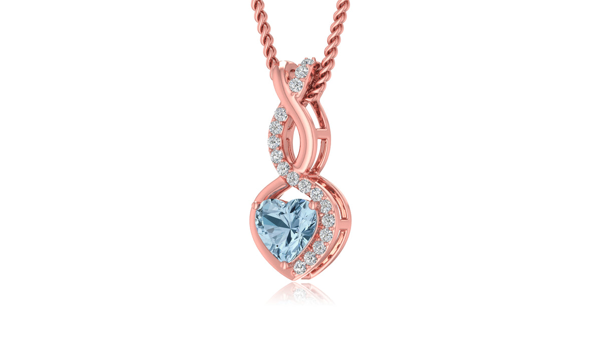 14K Rose Gold Blue Heart Diamond Pendant