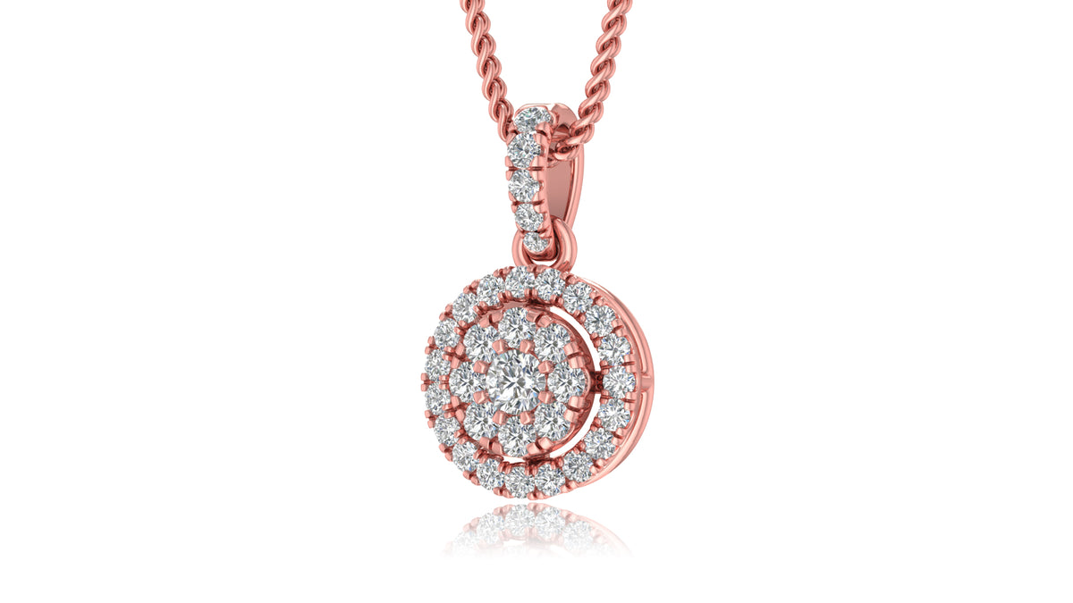 14K Rose Gold Round Halo Diamond Pendant