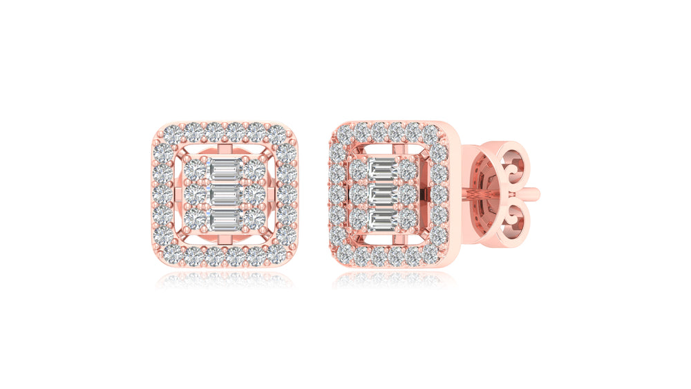 14K Rose Gold Square Halo Diamond Stud Earrings
