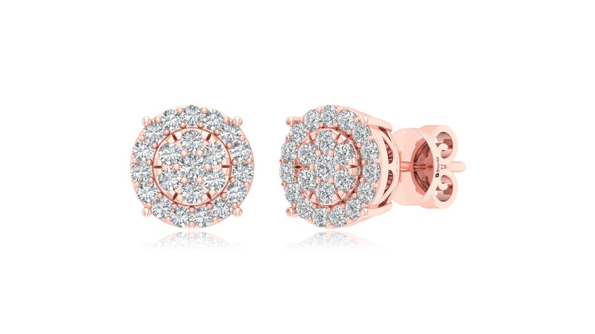 14K Rose Gold Round Halo Diamond Stud Earrings