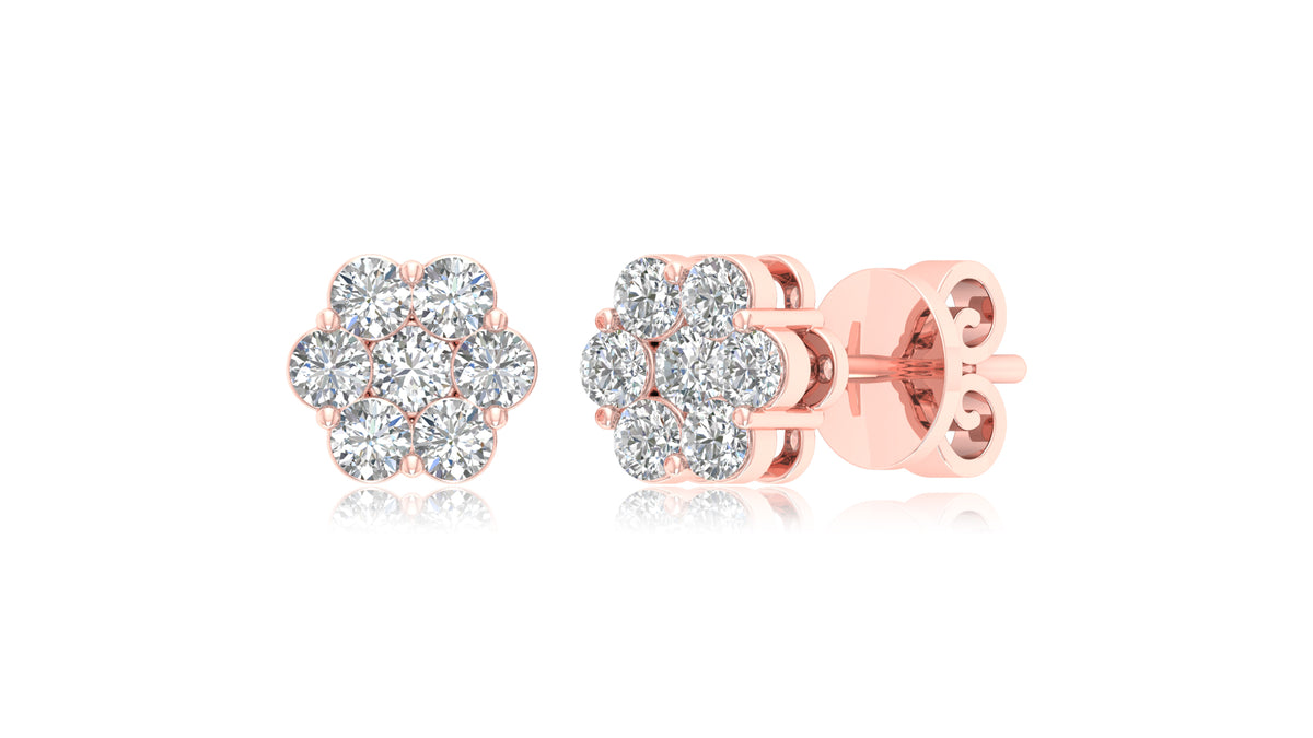 14K Rose Gold Cluster Diamond Stud Earrings