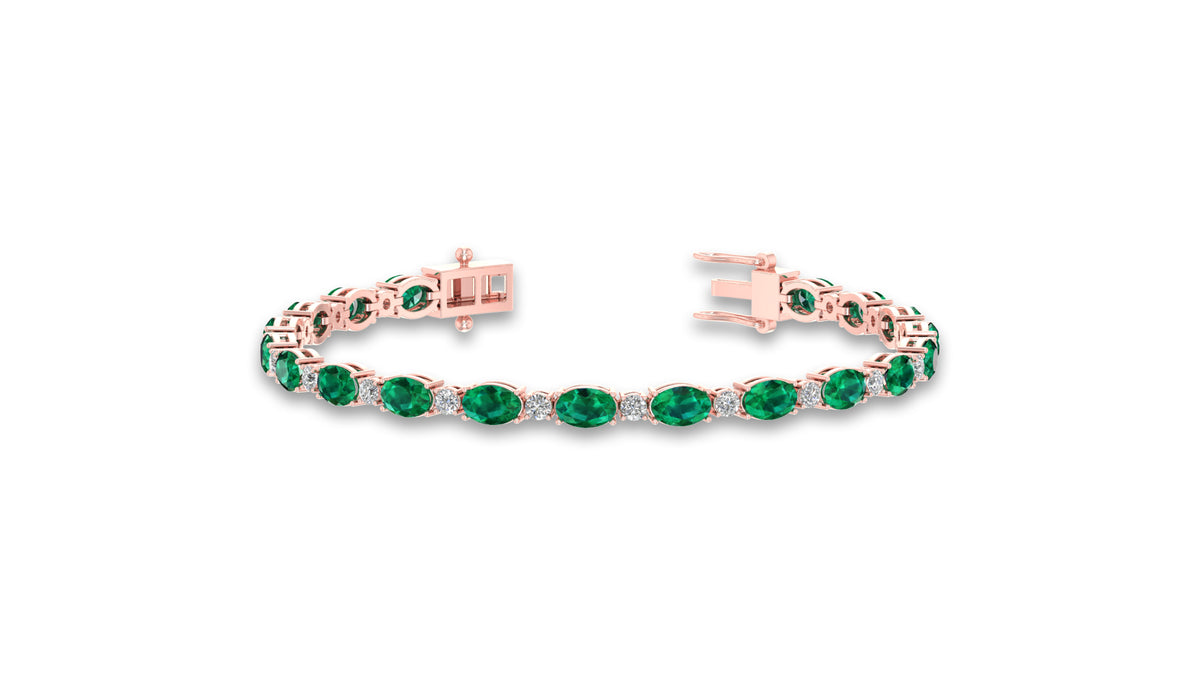 14K Rose Gold Green Gemstone and Diamond Tennis Bracelet