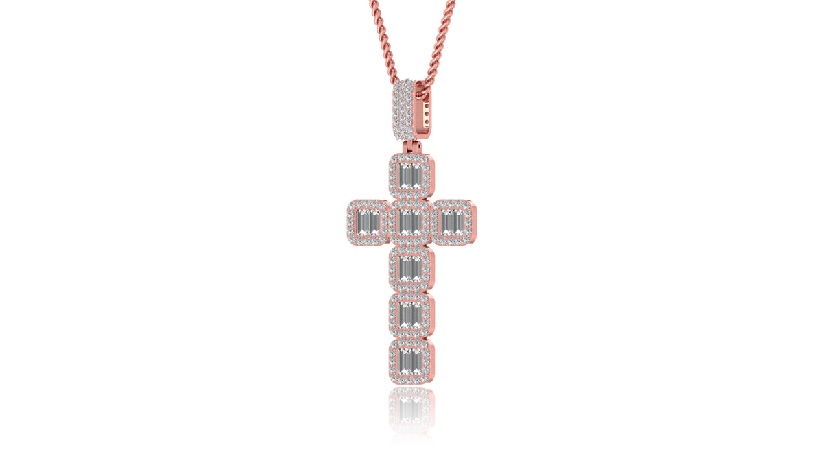 14K Rose Gold Baguette Diamond Cross Pendant
