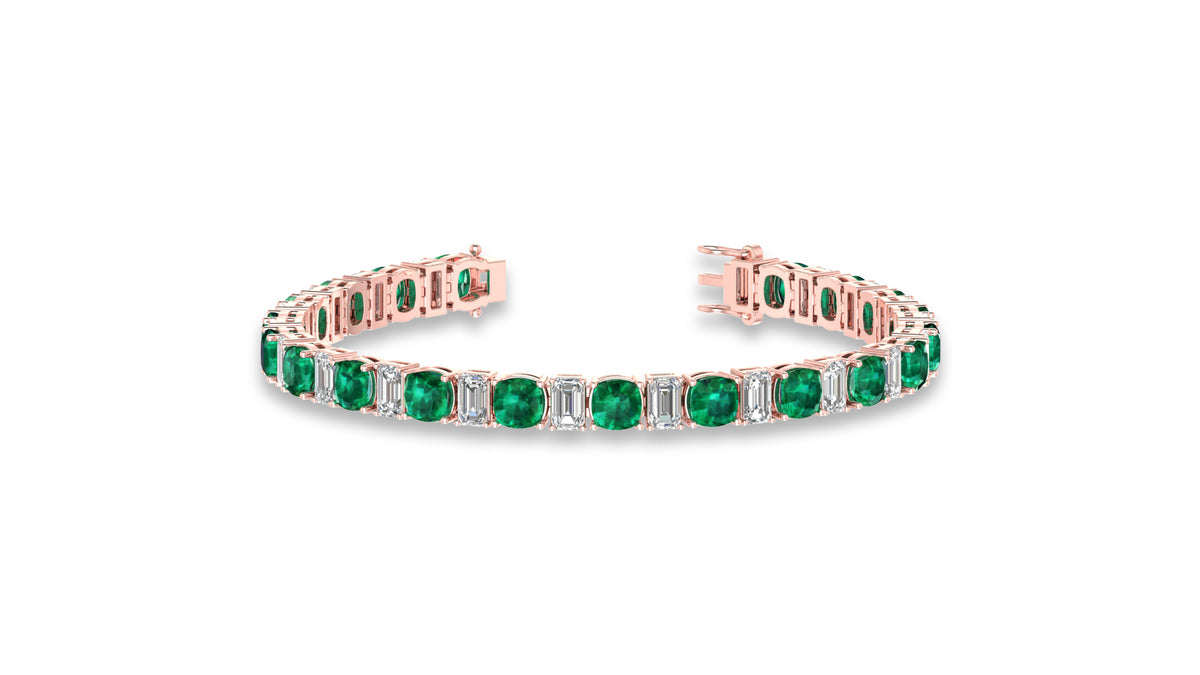 14K Rose Gold Green Emerald and Diamond Tennis Bracelet