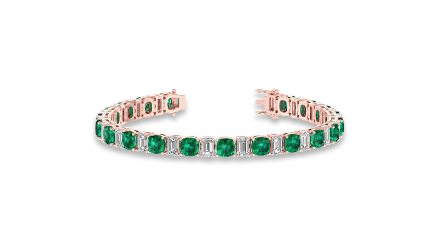 14K Rose Gold Green Emerald and Diamond Tennis Bracelet