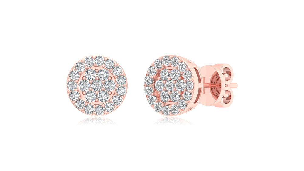 14K Rose Gold Round Halo Diamond Stud Earrings