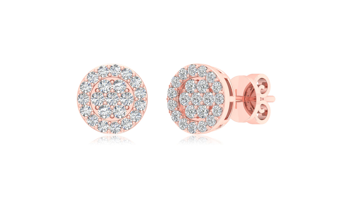 14K Rose Gold Round Halo Diamond Stud Earrings