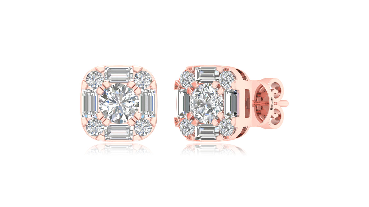 14K Rose Gold Cushion Halo Diamond Stud Earrings