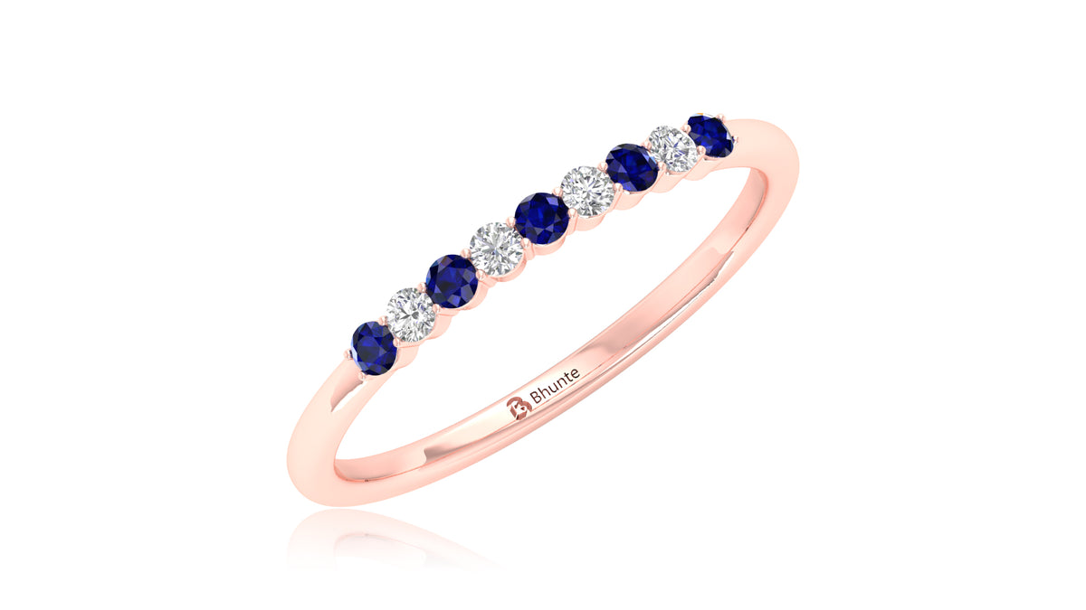 14K Rose Gold Blue Sapphire and Diamond Band Ring