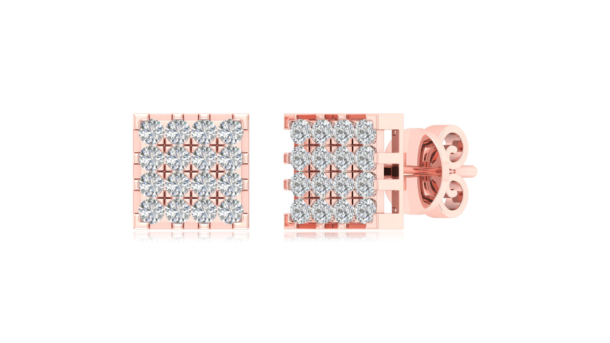 14K Rose Gold Square Diamond Grid Stud Earrings